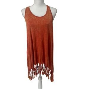 NEW Hayden Orange Tye-Dyed Fringe Hem Racer Back Tank Tunic Medium